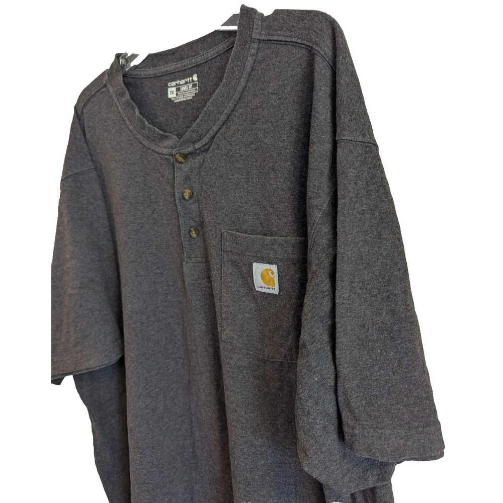Carhartt Henley Short Sleeve T Shirt Men's 2XL Grey Loose Fit Work K84 - Picture 3 of 5
